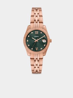 Fossil Scarlette Green Dial Rose Plated Stainless Steel Bracelet Watch