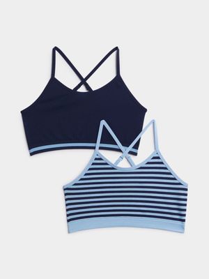 Jet Older Girls Blue 2 Pack Stripes & Stars Seamless Crop