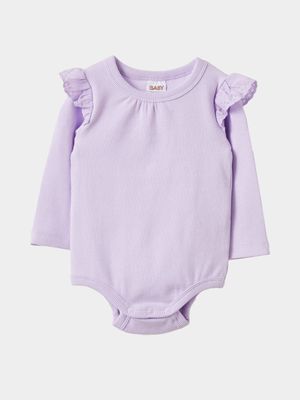 Cotton On Infant  Purple The Long Sleeve Broderie Ruffle Bubbysuit