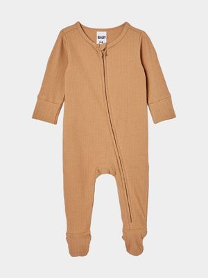 Cotton On Infant  Brown Organic Pointelle Zip Romper