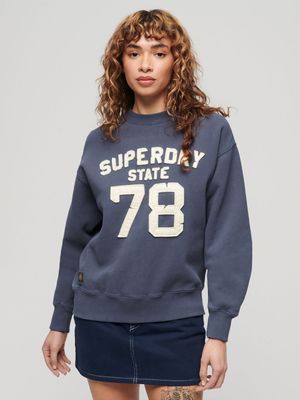 Women's Superdry Blue Applique Athletic Loose Sweater