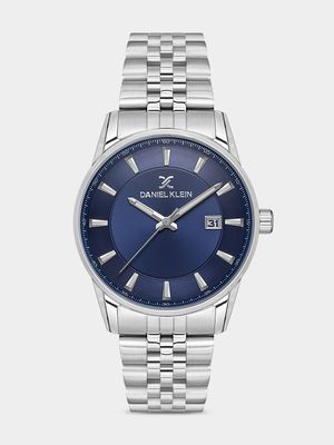 Daniel Klein Silver Plated Blue Dial Bracelet Watch