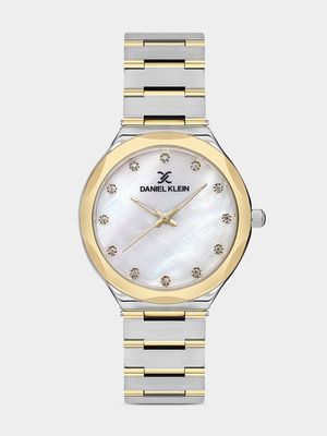 Daniel Klein Gold Plated Mother Of Pearl Dial Two-Tone Bracelet Watch