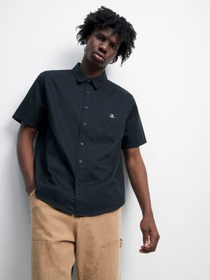 Converse Men's Woven Short Sleeve Black Shirt