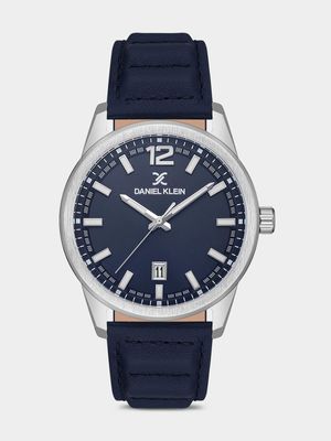 Daniel Klein Silver Plated Blue Dial Blue Leather Watch