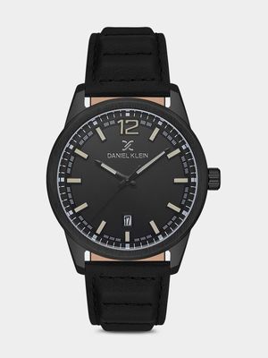 Daniel Klein Black Plated Black Dial Black Leather Watch