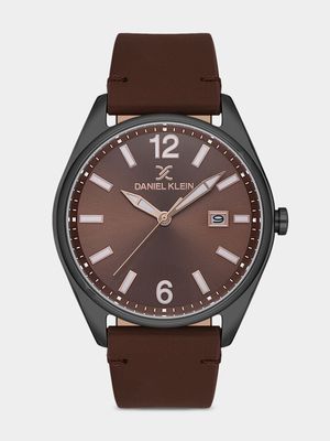 Daniel Klein Black Plated Brown Dial Brown Leather Watch