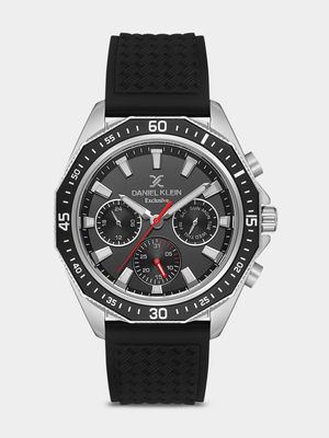 Daniel Klein Silver Plated Black Silicone Chronographic Watch