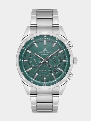 Daniel Klein Silver Plated Green Dial Chronographic Bracelet Watch