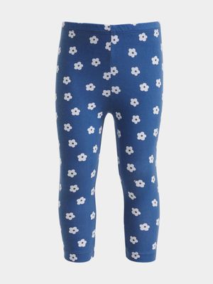 Older Girl's Blue Daisy Leggings