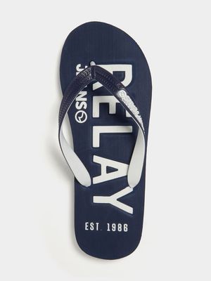 RJ NAVY/WHITE BOLD LINES FLIP FLOPS