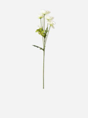 Faux Poppy 4 Flower Stem White