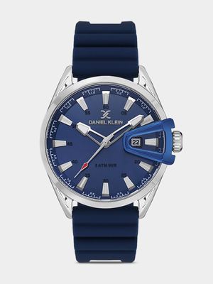 Daniel Klein Silver Plated Blue Dial Blue Silicone Watch