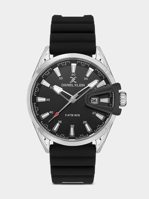 Daniel Klein Silver Plated Black Dial Black Silicone Watch