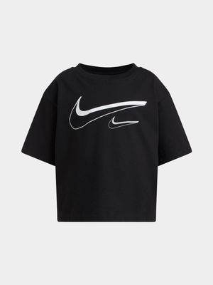 Nike Unisex Kids Swoosh Logo Boxy Black T-Shirt