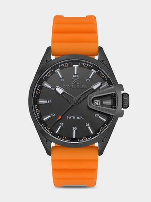 Daniel Klein Black Plated Black Dial Orange Silicone Watch