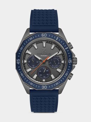 Daniel Klein Gunmetal Plated Blue Silicone Chronographic Watch