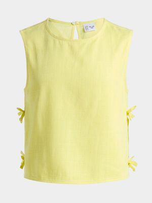 Girls Linen Bow Detail Woven Top