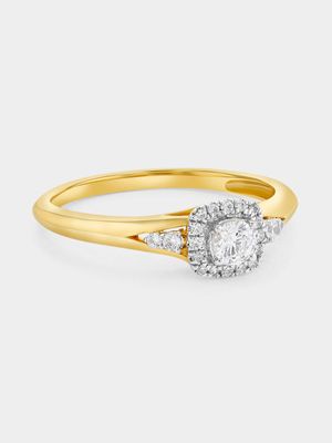 Yellow Gold 0.25ct Diamond Solitaire Halo Ring