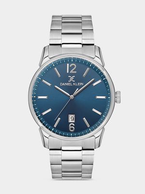 Daniel Klein Silver Plated Blue Dial Bracelet Watch