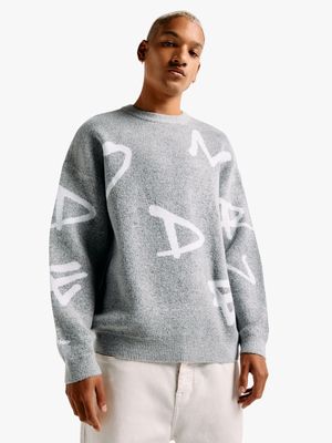 Men's Grey Melange Letter Sweat Top