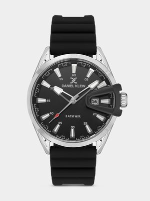 Daniel Klein Silver Plated Black Dial Black Silicone Watch