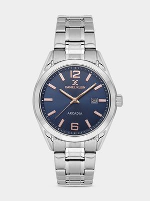 Daniel Klein Silver Plated Blue Dial Bracelet Watch