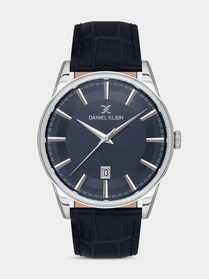 Daniel Klein Silver Plated Blue Tone Dial Blue Leather Watch