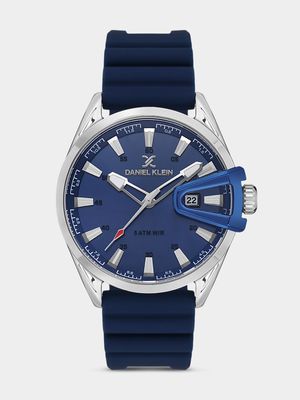 Daniel Klein Silver Plated Blue Dial Blue  Silicone Watch