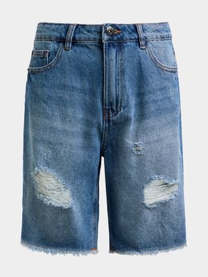 Jet Older Boys Mid Wash Ripped Denim Shorts