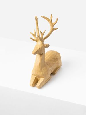 Sitting Wood Finish Reindeer 17 x 7cm