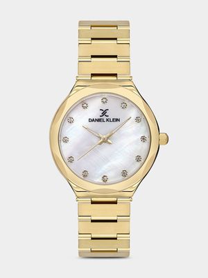 Daniel Klein Gold Plated Mother Of Pearl Dial Bracelet Watch