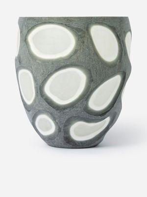 Artisanal Glass Vase Grey & White 27 x 23.5cm