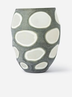 Artisanal Glass Vase Grey & White 33 x 23.5cm