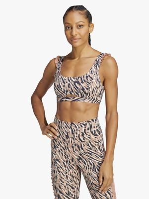 Womens adidas Frill All Over Print Brown SportsBra