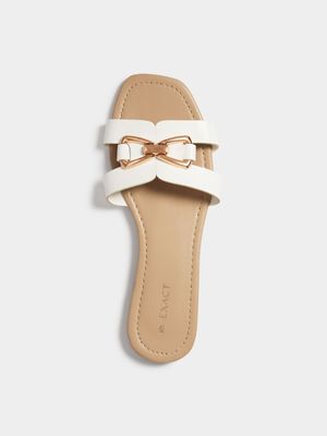 Women's White Gold Buckle Sandals