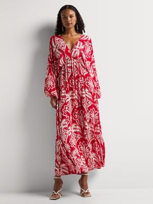 Textured Balloon Sleeve Tunic Maxi Dress