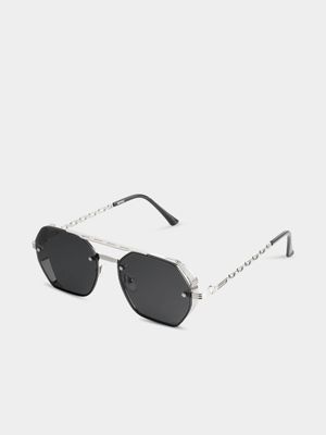 Men's Markham Hexagonal Upstyled Silver Sunglasses