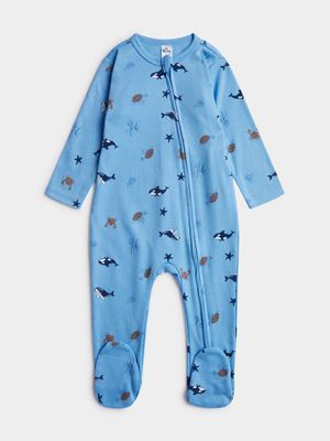 BLUE SEA CREATURES ZIP SLEEPSUIT