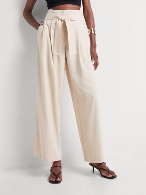 Paper Bag Belted Wide Leg Pants