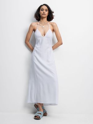 Women's White Dress With Open Back