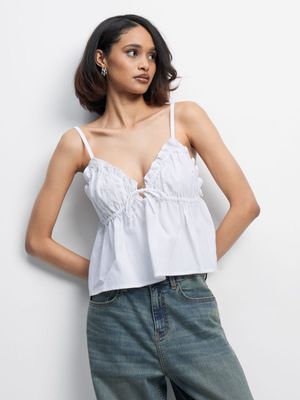 Women's White Strappy Ruffle Top