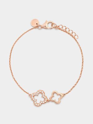 Rose Gold Plated Sterling Silver Cubic Zirconia Clover Bracelet