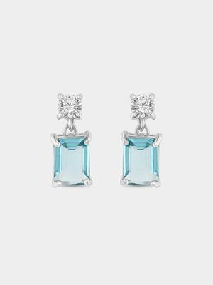 Sterling Silver Aquamarine Cubic Zirconia Drop Earrings