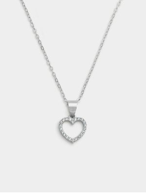 Sterling Silver Cubic Zirconia Kid's Open Heart Pendant Necklace