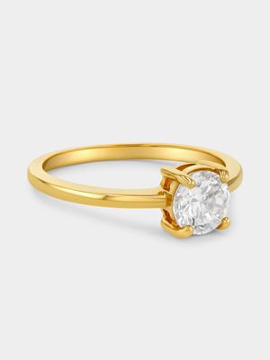 Gold Plated Sterling Silver Cubic Zirconia Round Solitaire