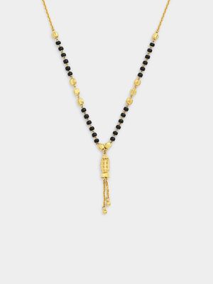 Yellow Gold Black Bead Drop Mangalsutra Necklace