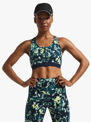 Womens TS Medium Impact Zip Up Printed Sports Bra