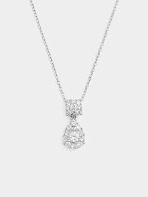 Sterling Silver White Sapphire Pear Cluster Pendant