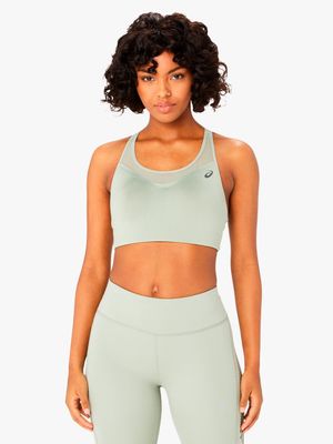 Womens Asics Accelerate Olive Grey Medium-Support Sports Bra